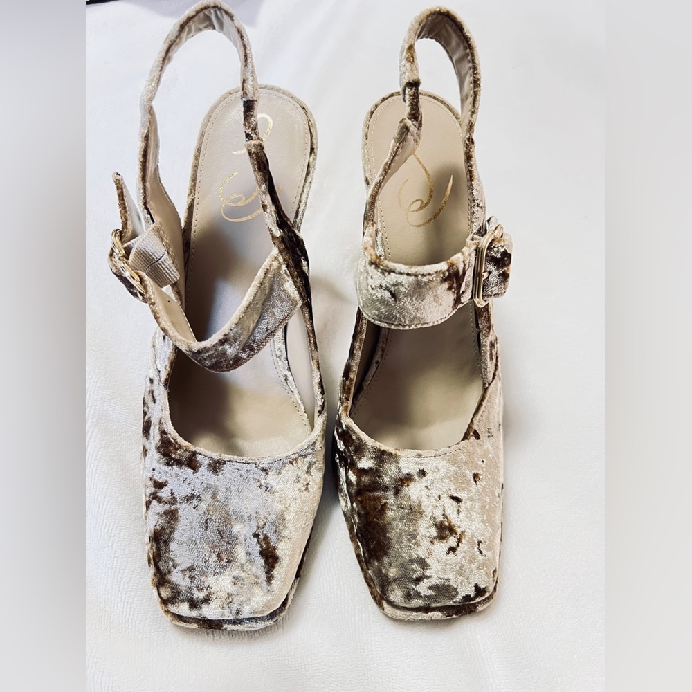 Sam Edelman Velvet Slingback Heels in Cream and Brown
